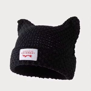 New Loverboy hat all black w cat ears winter fall warm hat skully cap women